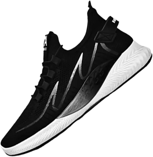 Black and white running shoes with elastic closure and easy fit in, stretchable and breathable design