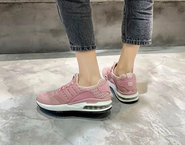 Fashionabla, snygga, sportskor, löparskor, sneakers för vardagsbruk, ventilerande design, luftkuddar, hälstöd, elastisk förslutning, lätt att ta på. rosa träningsskor